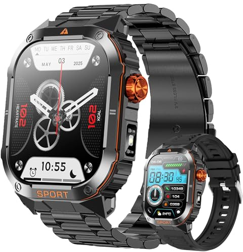 2,01 tum AMOLED smart klocka för män med Bluetooth 5.2 samtal/uppringning, Smartwatch kompatibel Samsung Huawei Xiaomi Android iOS stegräknare GPS delad klocka 123 sport pulsmätare (svart)