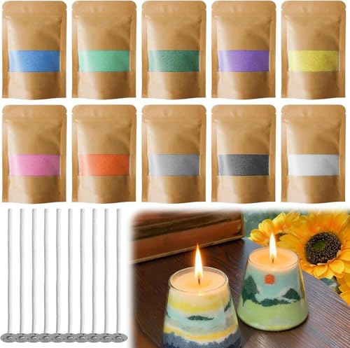 GBKDQQ Arena para velas con mecha: 10 colores granulados de cera para velas, 500 g de arena, juego de gránulos para hacer velas tú mismo (80 mechas de 10 cm)