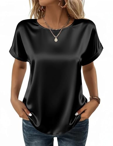 Ladies Blouses Loose Short Sleeve T-Shirt Elegant Summer Crewneck Blouse