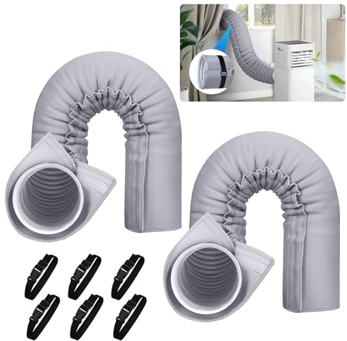 2 Piezas Cubierta Aislante para Tubo de Aire Acondicionado, Funda Aislamiento para Manguera de Aire Acondicionado Portátil con 6 Correas para Mangueras de Escape de 12.7 y 15cm Diámetro, Gris