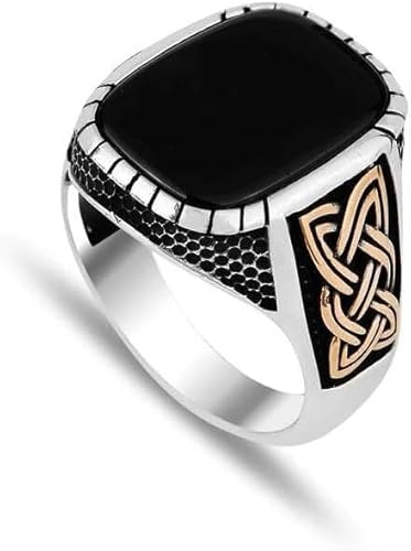 sigillring, Turkiska Silverringsmycken Handgjorda Silvergraverade Svarta Ädelstenar Silverring Storlek I-Z+6