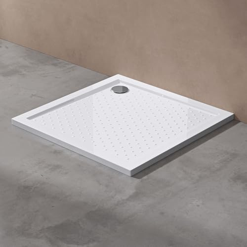 doporro Piatto Doccia 100x100 Rettangolare in Acrilico Bianco Lucido H 4 cm Ultraslim con Design Antiscivolo - Lucia01AR