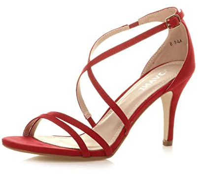 Ajvani Womens Ladies mid Heel peep Toe Buckle Ankle Strap Party Strappy Sandal Size, 4 UK, Red Suede