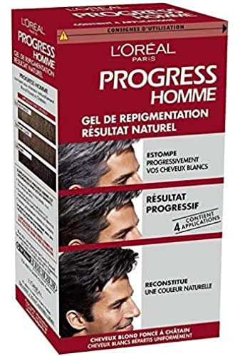 L'Oréal Paris - Gel de Repigmentation Sans Ammoniaque - Coloration des Cheveux Blancs pour Hommes - Résultat Naturel sur Tous Types de Cheveux - Contient 4 Applications - Progress Homme