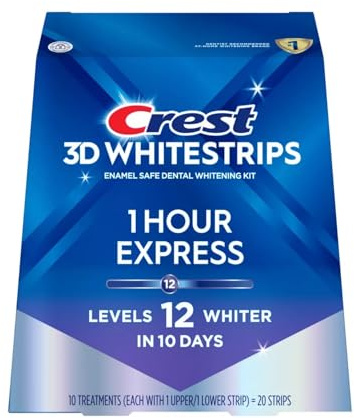 Crest 3D Whitestrips, 1 Hour Express, Teeth Whitening Strip Kit, 20 Strips (10 Count Pack)