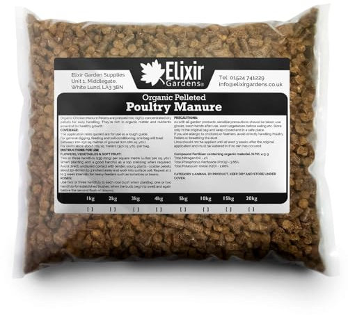 Elixir Gardens Chicken/Poultry Manure Pellets | 1kg - 20kg Bags Available | Organic Fertiliser | 10kg Bag | Treats up to 250 sq.m