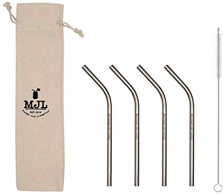 Short Stainless Steel Straws, 6 Inch Bent Thin Metal Straws with Cleaning Brush & Bag, Reusable Drinking Straw for Cocktail, Small Cups, Half Pint Mason Jars, Portable Metal Straw