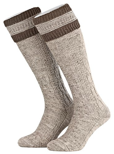 Piarini - 1 par de calcetines para traje tradicional tirolés con diseño de trenzas, calcetines para traje regional con sobre de lana largo Nussmeliert-braun 39-42