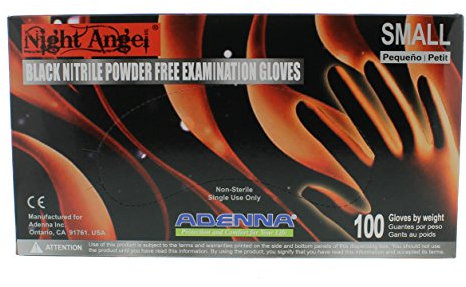 Adenna NGL220 Night Angel Nitrile Powder Free Exam Gloves, 4 mil, Black, Small (Pack of 100)