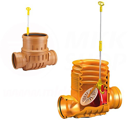 Kontrollschacht Revisionsschacht DN 315 Abwasserschacht 2x Ø 160 mm Dränage HT KG Rohr Rückstauklappe Rückstauverschluß Wartungsschacht Schachtboden Kanal Grundkörper Entwässerung Schacht