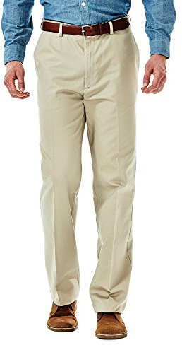 Haggar mens Work to Weekend Hidden Expandable Waist No Iron Flat Front dress pants, Khaki, 42W x 30L US