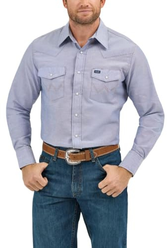 WranglermensCowboy Cut Western Long Sleeve Snap Work Shirt Washed Finish Chambray