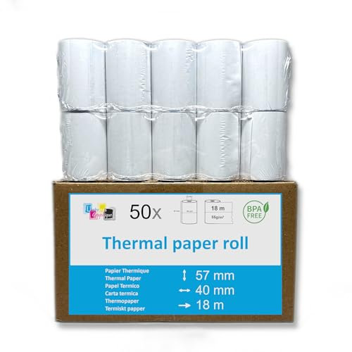 50 EC-Cash Thermorollen 57 x 40 x 12 für EC-Geräte mit Thermodrucker, Thermopapier EC-Cash Bonrolle, Bisphenol-A frei Ø40 mm