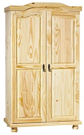 Inter Link - Kleiderschrank - Kiefer massiv - Garderobenschrank -Landhaus Still - Wäscheschrank - Mehrzweckschrank - Schlafzimmerschrank - 2 Türig - Natur lackiert - Genf