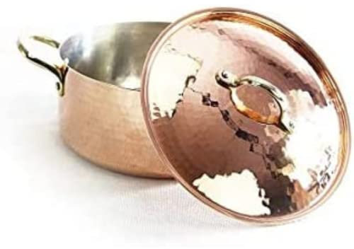 CopperGarden Kupfertopf mit Deckel + Griffen aus Messing I Gehämmerter Kupferkochtopf aus verzinntem Kupfer: Ideale Wärmeleitung & -verteilung I Robuster Kupfer Topf 100% lebensmittelecht (4 L)