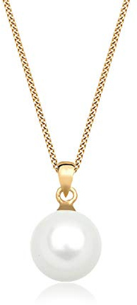 Elli PREMIUM Halskette Damen mit Anhänger Muschelkernperle Luxuriös Filigran in 585 Gelbgold