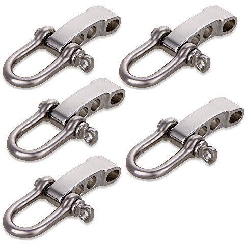 Aussel Moschettone in acciaio INOX, a forma di D U, 5 pezzi, diametro 5 mm, regolabile, con 4 fori, per fune da esterno, bracciali, paracord