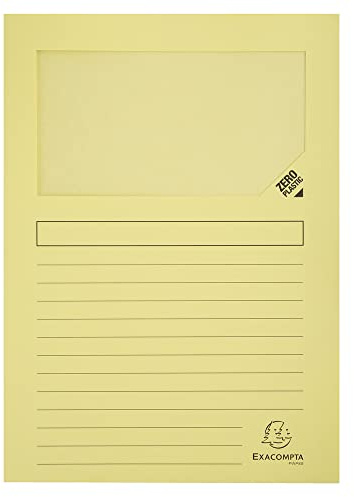 Exacompta - Réf. 50159E - Paquet de 100 chemises à fenêtre sans plastique SUPER 160 g/m² - couleurs pastel - chemises certifiées PEFC™ - dimensions 22 x 31 cm pour documents format A4 - couleur canari