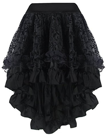 Kelvry Women's Steampunk Gothic Dress Costume Vintage Multi Layered Chiffon Skirt Plus Size Black