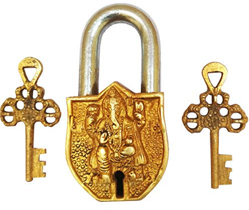 Purpledip - Cadenas vintage en Laiton avec le dieu Ganesha (Dieu hindou Ganapati, Ganapathi ou Vinayaka), sculpté en laiton – Petit (10328)