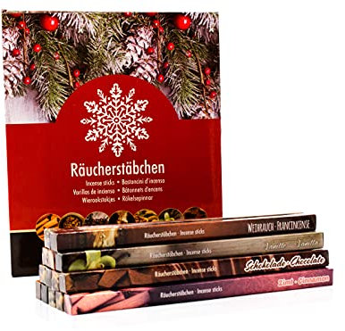 Luxflair Winter Räucherstäbchen Set Weihnachten mit Myrrhe, Zimt, Weihrauch, Mandel, Vanille, Schokolade, Nelke, Probeset zur kalten Jahreszeit