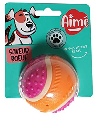 Aimé - 5-in-1-Hundeball mit Rindgeschmack – interaktives/pädagogisches Spielzeug zur Entwicklung und Stimulierung der 5 Sinne – widerstandsfähig für alle Rassen und alle Altersgruppen – Ball 6 cm