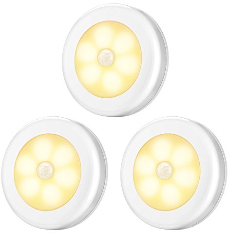AMIR Nachtlicht mit Bewegungsmelder, 3 Stück Batteriebetrieben LED Nachtlicht Automatische AUS/EIN, Warmweiß Bewegungsmelder Innen Licht für Schlafzimmer, Kinderzimmer, Flur, Treppe, Küche