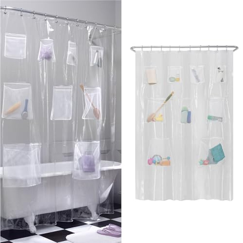 Zenna Home Maytex Schnell trocknende Netztaschen, wasserdichter PEVA-Duschvorhang oder -Auskleidung, für Bad/Dusche, transparent, 178 x 183 cm