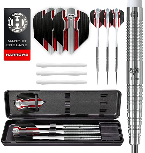 Harrows Set di Freccette in tungsteno al 97% di tungsteno, 21 g, 22 g, 23 g, 24 g, 25 g e 26 g, Inclusi fusti Speedline, Maratona, Alette in tungsteno e Custodia da Viaggio (21 g)