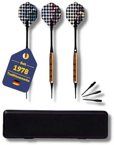 BEST SPORTING Safety Dartpfeile Cavalier, 3 Stück à 16, 18 oder 20g, Messing, inklusive Ersatzspitzen und Etui, Gewicht:18 g