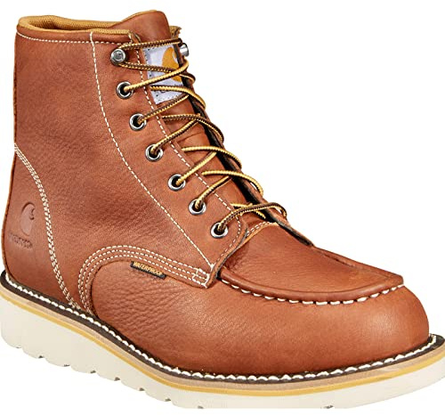 Carhartt 6” Moc Toe Waterproof Work Boots for Men - Oil-Tanned Leather Boots with FastDry Lining, Dual-Density Rubber Wedge Traction Outsole, EH Rated, Red Brown - 11.5W