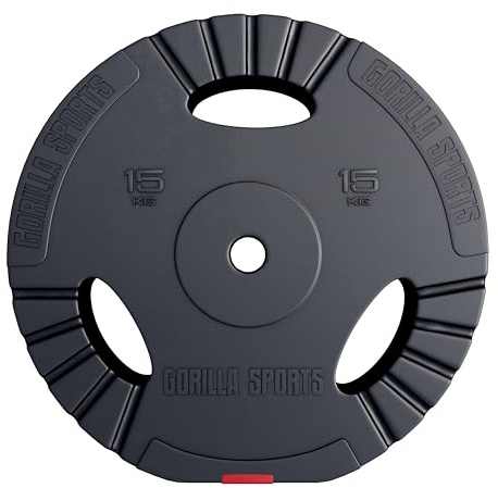 Gorilla Sports Disco de Pesas Gripper Plástico con Agarre 1,25 kg - 15 kg Negro y Rojo