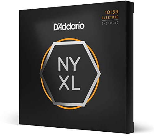 D'Addario gitarrsträngar – NYXL elgitarrsträngar – NYXL1059 – oöverträffad styrka, inställningsstabilitet, förbättrad mellanklass – för 7 stränggitarrer – silver, 10-59 vanligt ljus 7-strängad