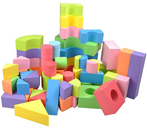 EQLEF 50 PCS per Bambini atossici Colori tenui Leggera Schiuma Eva Building Blocks -Assorted Varie Forme