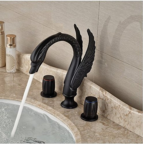GOWE Dual Handles Washbasin Mixer Faucet Deck Mount Swan Shape Water Taps with Hot Cold Water 3 Holes