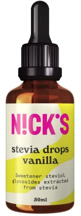 NICKS Vanilla Stevia Drops (50ml) Natural Sugar Free Zero Calorie Liquid Keto Sweetener Gluten Free Low Carb Sugar Substitute Alternative (Pack of 1)