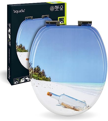 aquaSu® WC-Sitz mit Absenkautomatik, Dekor Flaschenpost, Holzkern Klodeckel, Fast-Fix Schnellbefestigung, Metallscharnier, Standard O Form universal, 40107 4