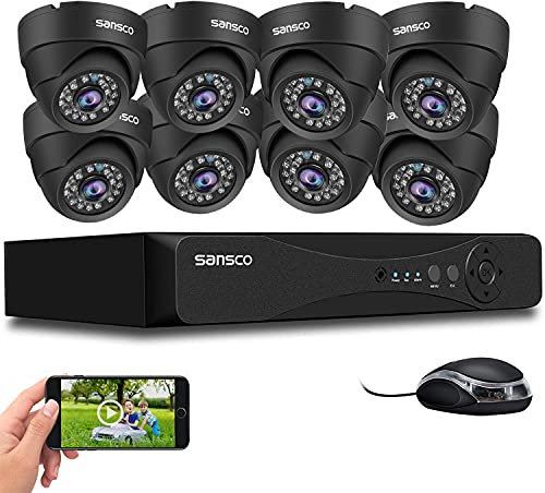 SANSCO 8CH 5MP HD CCTV Camera System, 8 Channel H.265 DVR Recorder, 8pcs 3K Outdoor/Indoor Dome Security Cameras Night Vision, Face/Human Detection, IP66 Vandalproof, Email No Hard Drive Disk