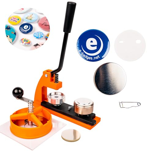 eBadges 38mm Badge Maker Kit with 100 Badge Button Blanks | Metal Button Press, Badge Machine with Circle Cutter | Interchangeable Dies 25, 38, 45, 77mm | DIY Crafts & Custom Designs