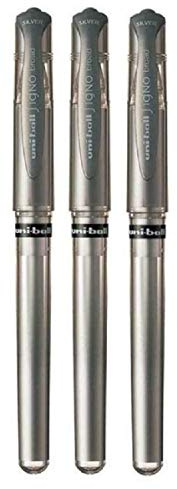 Uni-Ball Signo Kugelschreiber mit Gel-Tinte, metallisiert, 1 mm Spitze, 0,65 mm Strichbreite, mit Gummigriff, silber, UM-153 (3er-Pack)
