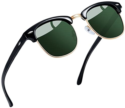 Joopin Occhiali da Sole da Uomo Donna Polarizzati Protezione UV400 Classici Quadrati Vintage Rettangolari Mezza Montatura Occhiali da Sole (Verde Militare)