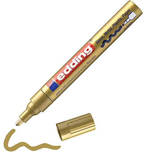 edding 750 gloss paint marker - gold - pack of 1 paint marker - round nib 2-4 mm - paint pen for glass, pebbles, wood, plastic, paper - waterproof, high coverage