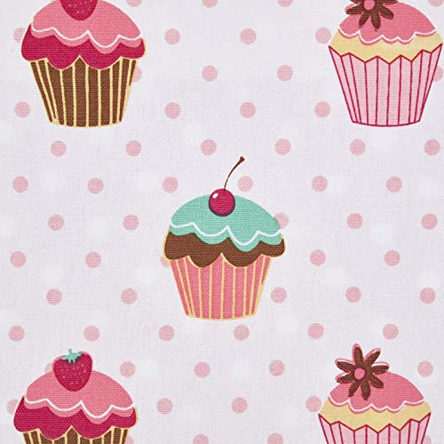 HOMESCAPES Rosa-weißer Stoff Meterware Cupcake 150 cm breit, 100% Baumwolle mit Cupcake-Muster, Dekostoff Baumwolle, Oeko-Tex Küchenstoffe Kinderstoffe zum Nähen