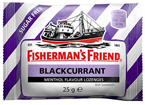 Fisherman's Friend Blackcurrant Lozenges, Sugar Free Extra Strong Menthol Throat Lozenges, Pack of 24 (25g)