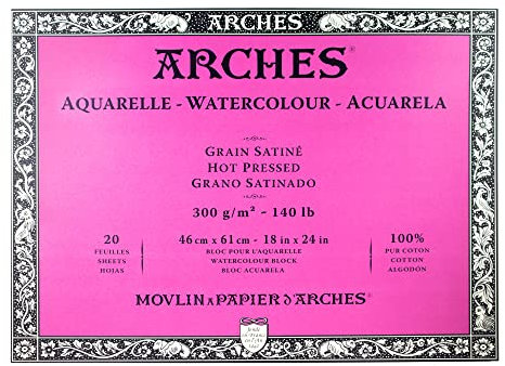Arches 1795076 Aquarellpapier im Block (46 x 61 cm, 4-seitig geleimt, 300g/m² Satiniert) 20 Blatt naturweiß