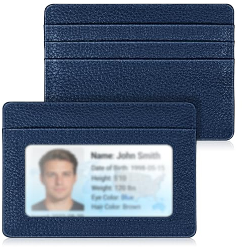 FINTIE Flache Geldbörse Kartenetui Ausweishülle,RFID Schutz Slim Geldbeutel | Premium Kunstleder Kreditkartenetui mit ID-Fenster und Schnellzugriff-Fach für Herren Damen, Marineblau