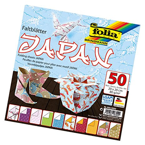 Folia 492/2020 – Feuilles Pliantes japonaises 20 x 20 cm, 80 g/m², 50 Feuilles Assorties en 10 Motifs – Idéal pour de Magnifiques Figurines et Formes Pliantes