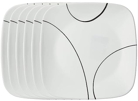 Corelle Vitrelle 6-Piece Salad Plate Set, Triple Layer Glass and Chip Resistant, Lightweight Square 8-1/2-Inch Plates Set, Splendor