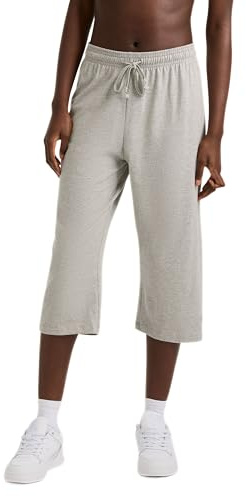 Champion Capri - Pantaloni della Tuta da Donna in Jersey di Cotone, per Tutti i Giorni, con Coulisse, Pantaloni Capri, Patch C, 45,7 cm, Oxford Grigio, L