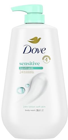 Dove Body Wash with Pump Sensitive Skin For 24hr Lotion-Soft Skin Moisturizing Skin Cleanser Gentle Hypoallergenic Formula with No Sulfates No Parabens 30.6 oz